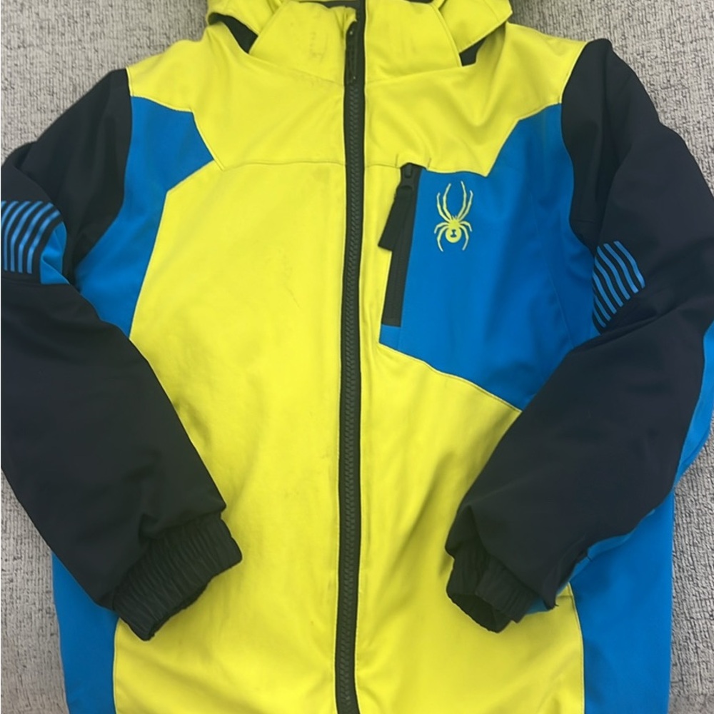 Spyder Kids Vibrant Yellow and Blue Puffer Jacket
